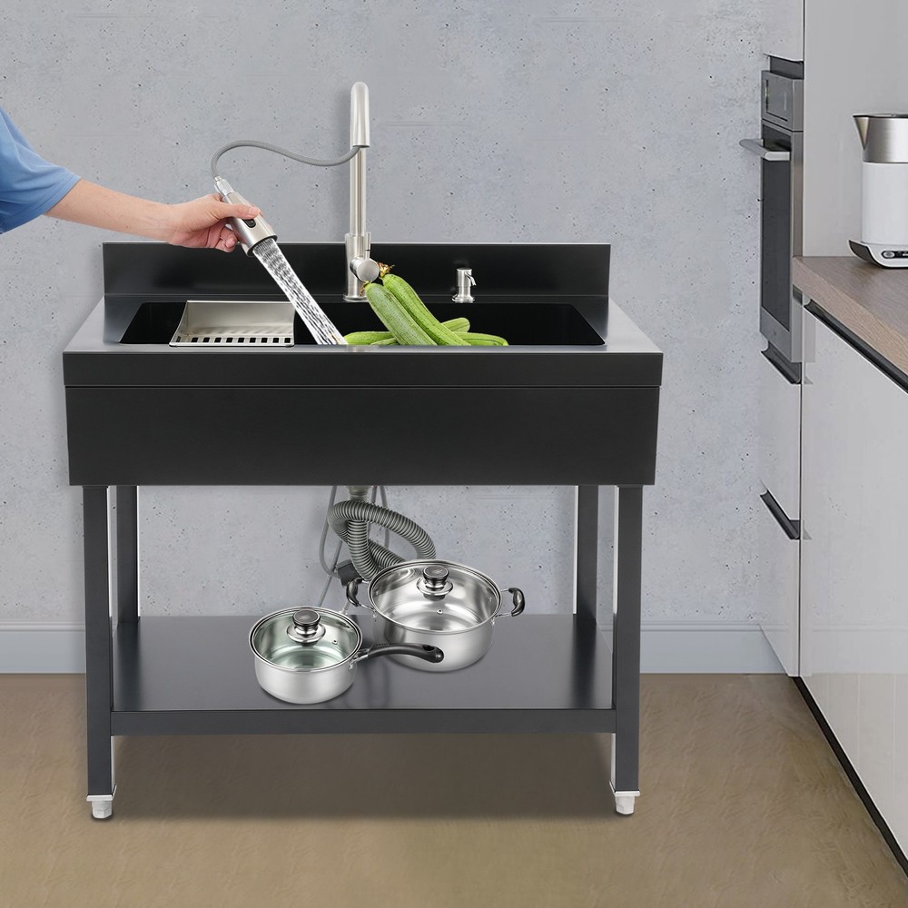 Freestanding Stainless Steel Utility Sink, Rectangular Single Bowl Utility Sink.