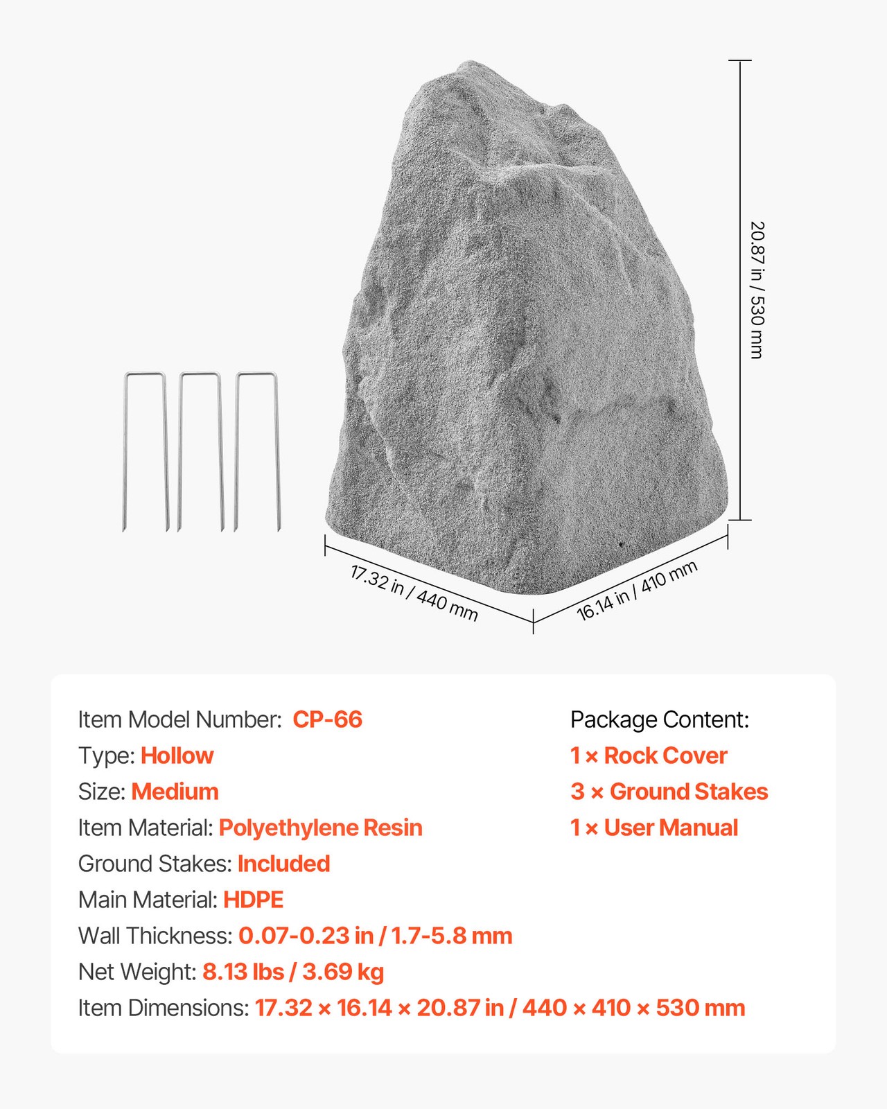 VEVOR Fake Landscape Rock Well Pump Cover Outdoor Realistic Boulder Grey M