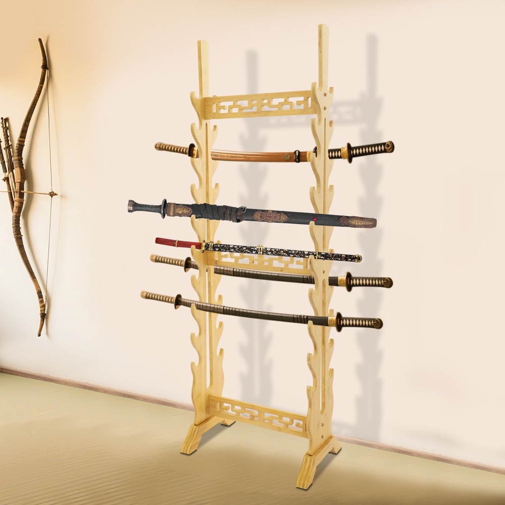 Solid Wood Horizontal Display Rack for Katana Sword 20 Tier Medieval Sword Stand