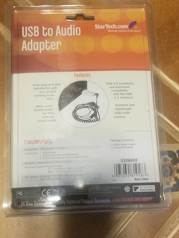 StarTech USB to Stereo Audio Adapter Converter White ICUSBAUDIO