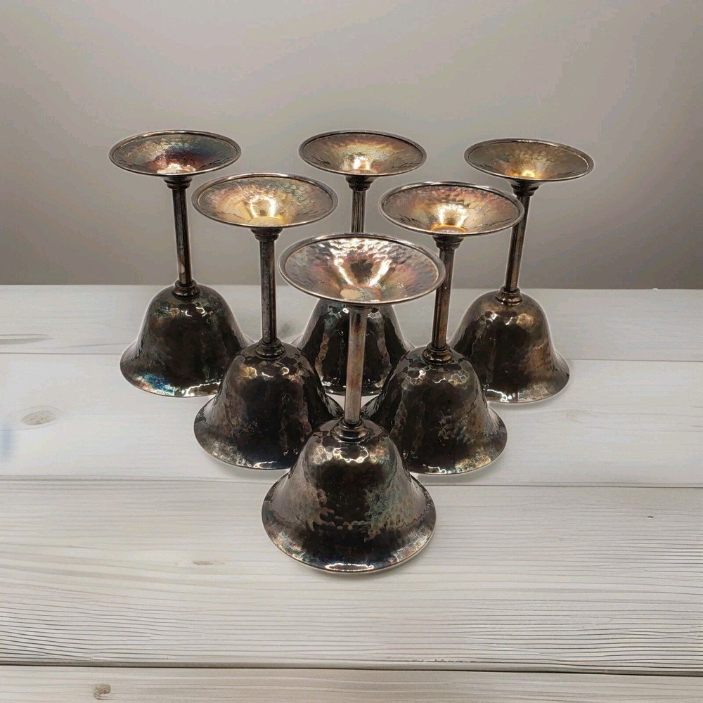 Bernad Rice's Sons 1920 -  Apollo EPNS Hammered Silver Plate Cocktail Cups Set 6
