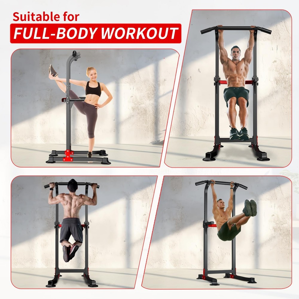 Pull Up Bar Dip Bar Power Tower Workout Dip Station Height Adjustable Free St...