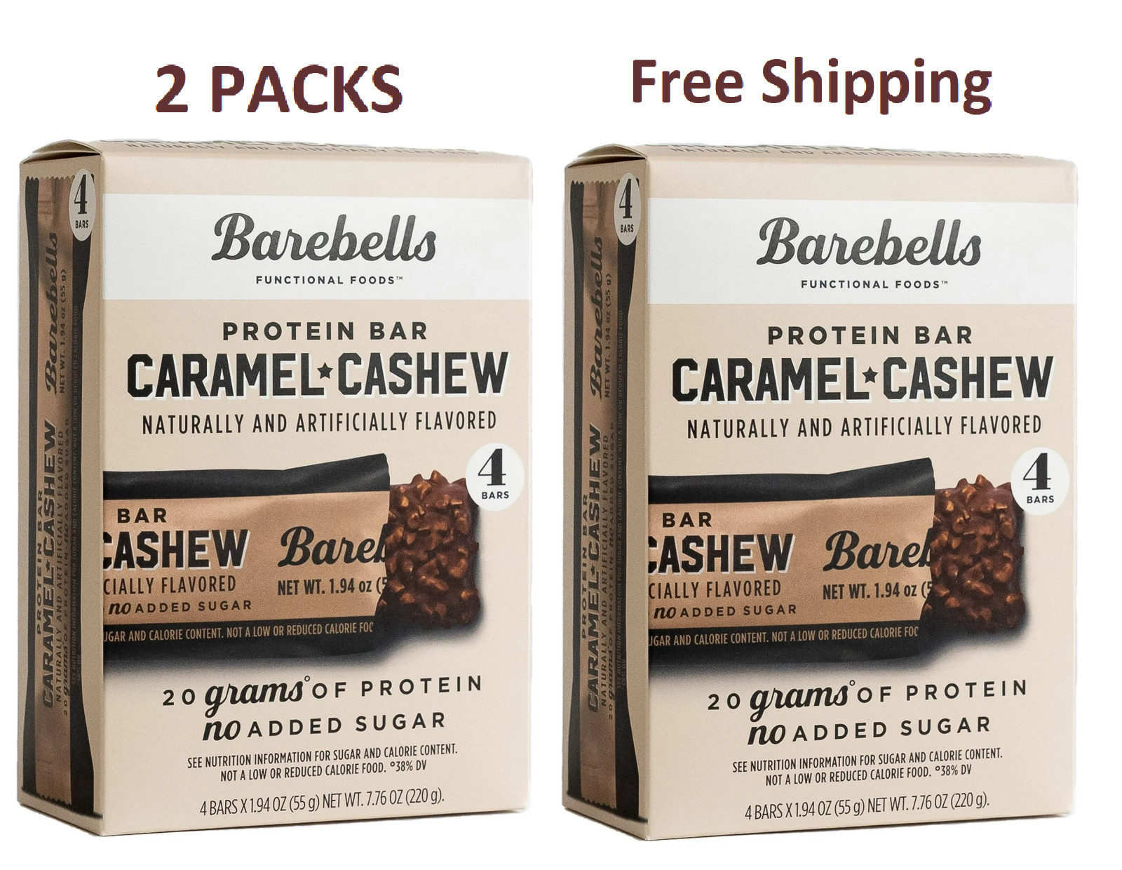 Barebells Protein Bar Caramel Cashew 4 Bars Barebell Bars (2 Pack)