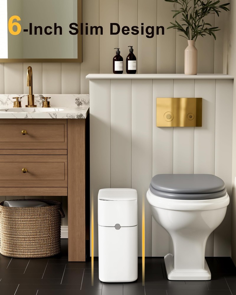 CTIME Touchless Automatic Bathroom Trash Can with Lid - 3 Gallon Small, White