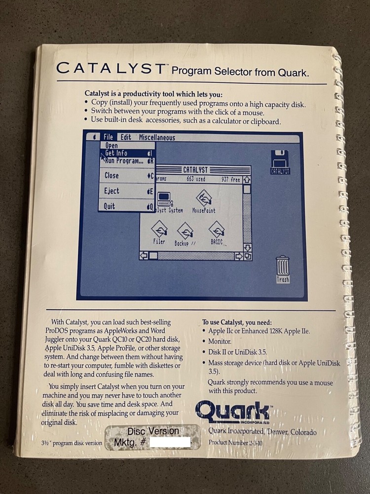 Quark Catalyst Program Selector Software for Apple IIe & IIc Systems - BRAND NEW