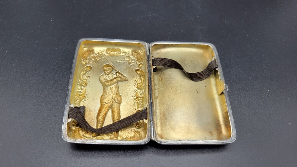 Antique Small Golfer Sterling Silver Cigarette Case