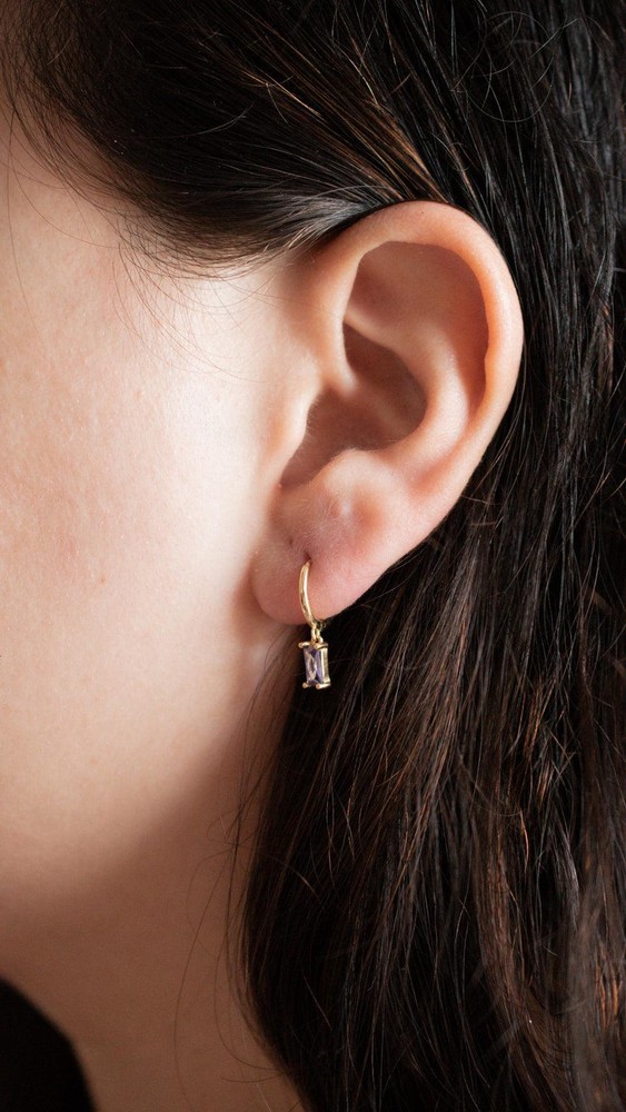 Purple Baguette Dangle Earrings