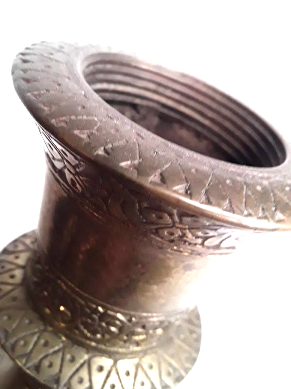 Antique 18-19th c Mughal Bronze fluted Pattern Hookah Base or Vase