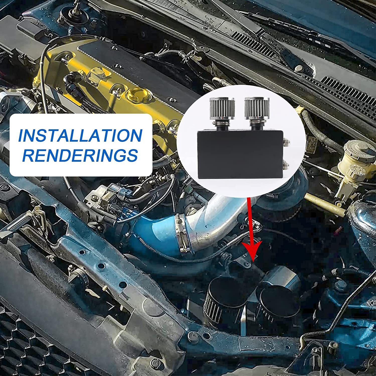 AN10 Oil Catch Can Reservoir Tank w Dual Breather Filter Baffled Tank Kit 4 Port