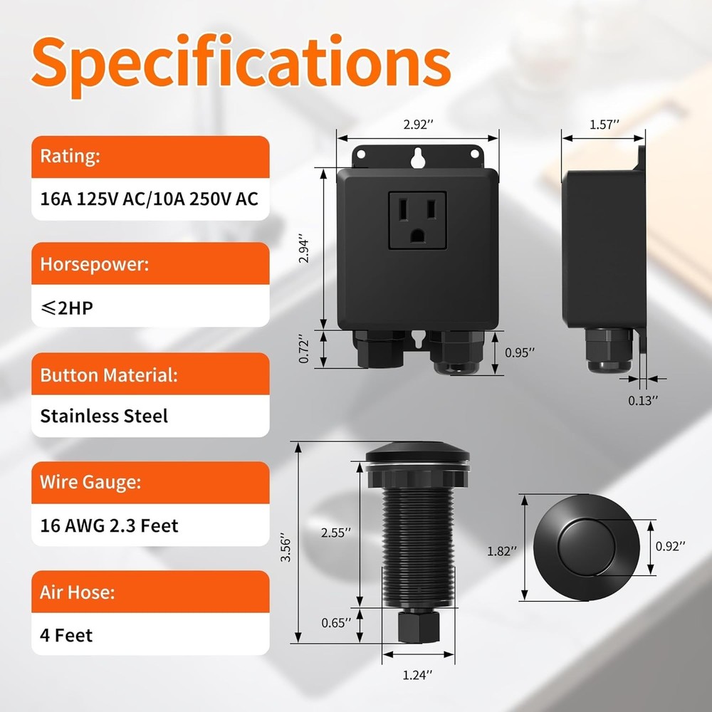 Durable Garbage Disposal Air Switch Kit with Long Button - Versatile & Stylish