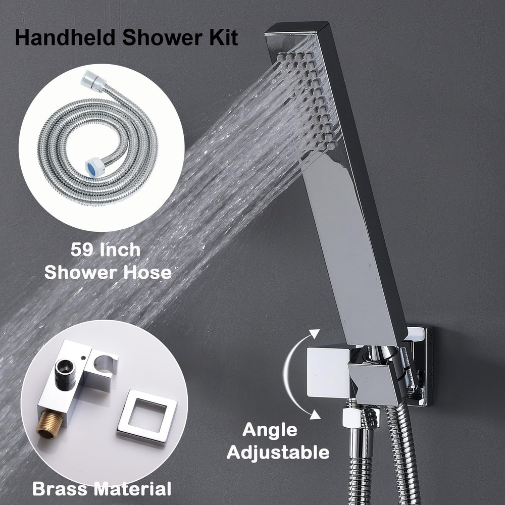 Bathroom Rainfall Shower System Wall Mount 8 Inch Shower Head With Handled Sp...