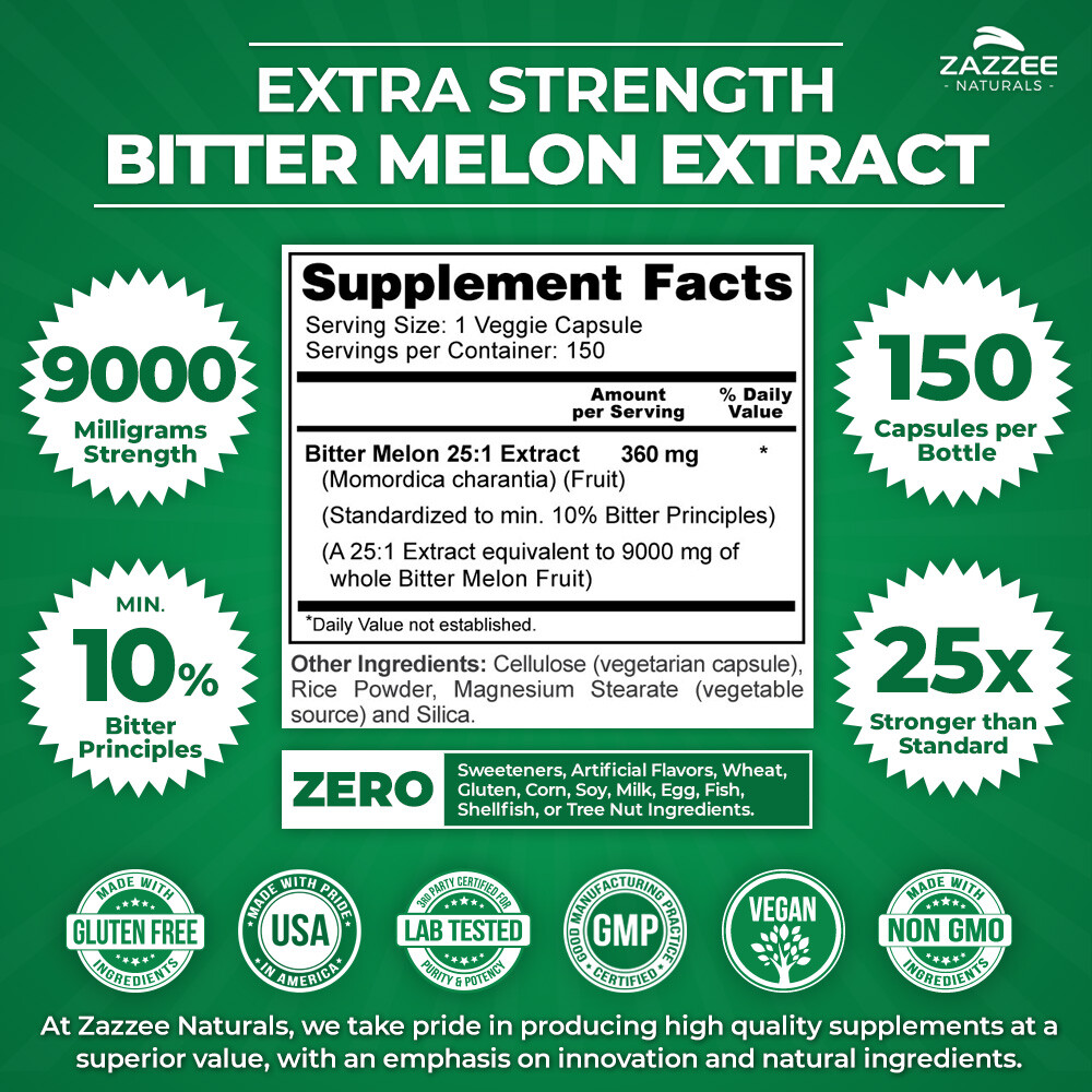 Extra Strength Bitter Melon Root 25:1 Extract, 9000 mg Strength, 150 Vegan Caps