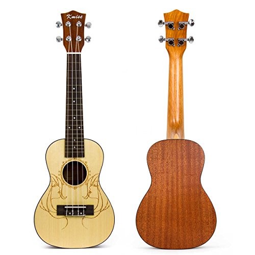 Concert Ukulele, Solid Spruce Ukelele 23 inch 4 String Hawaii Guitar Uke with