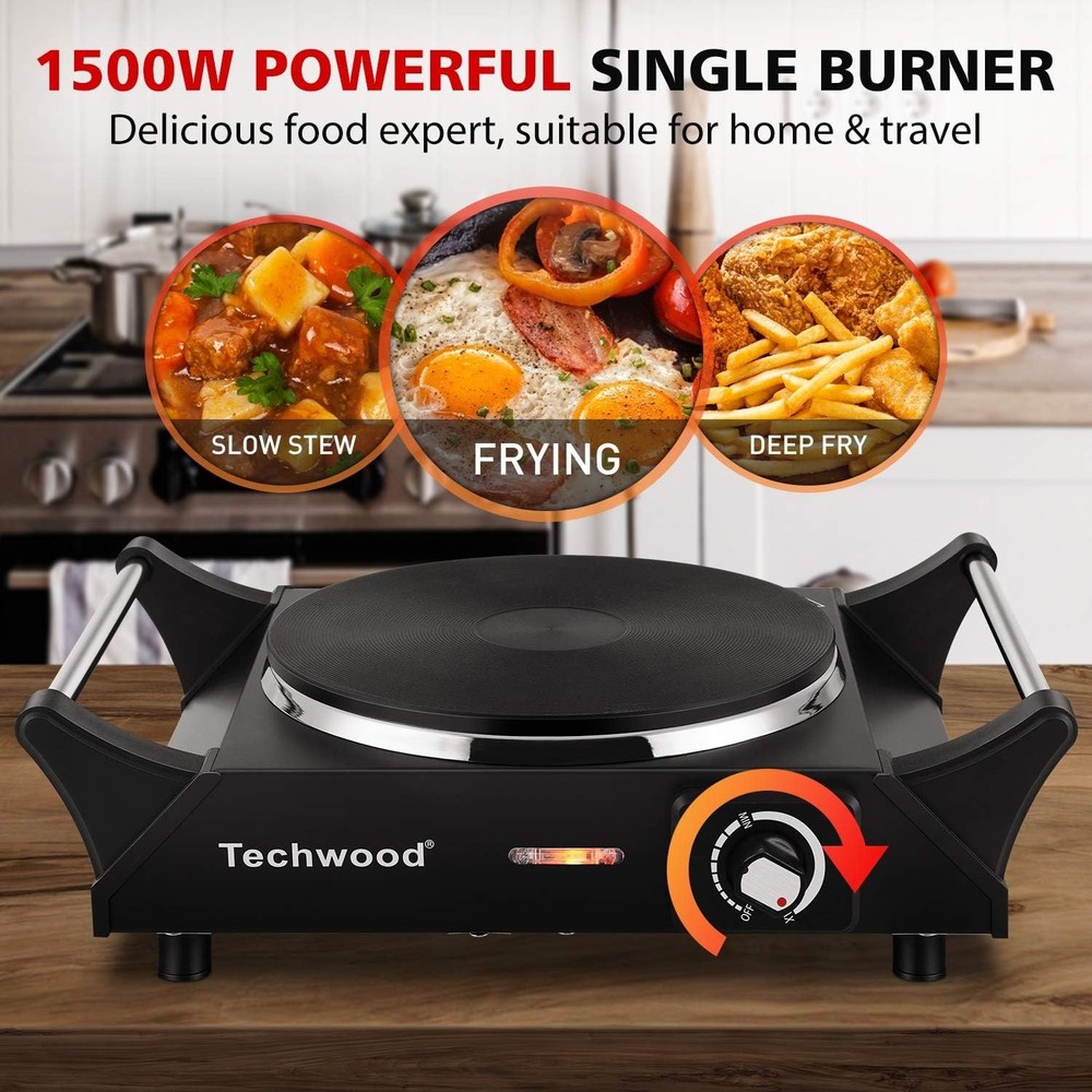 Portable 1500W Hot Plate - Adjustable Temp & Handles