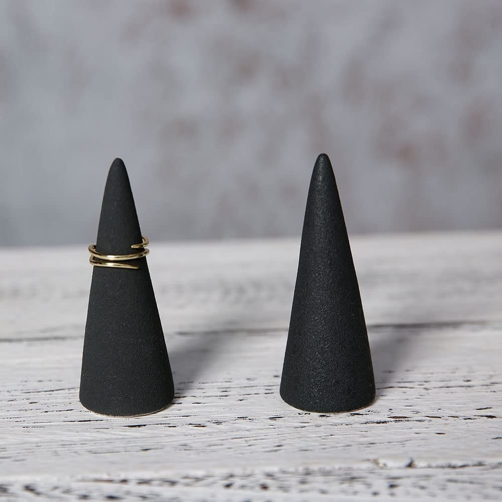 Texture Black Ring Holder Tower Organizers,Ceramic Cone Shape Decorative Disp...