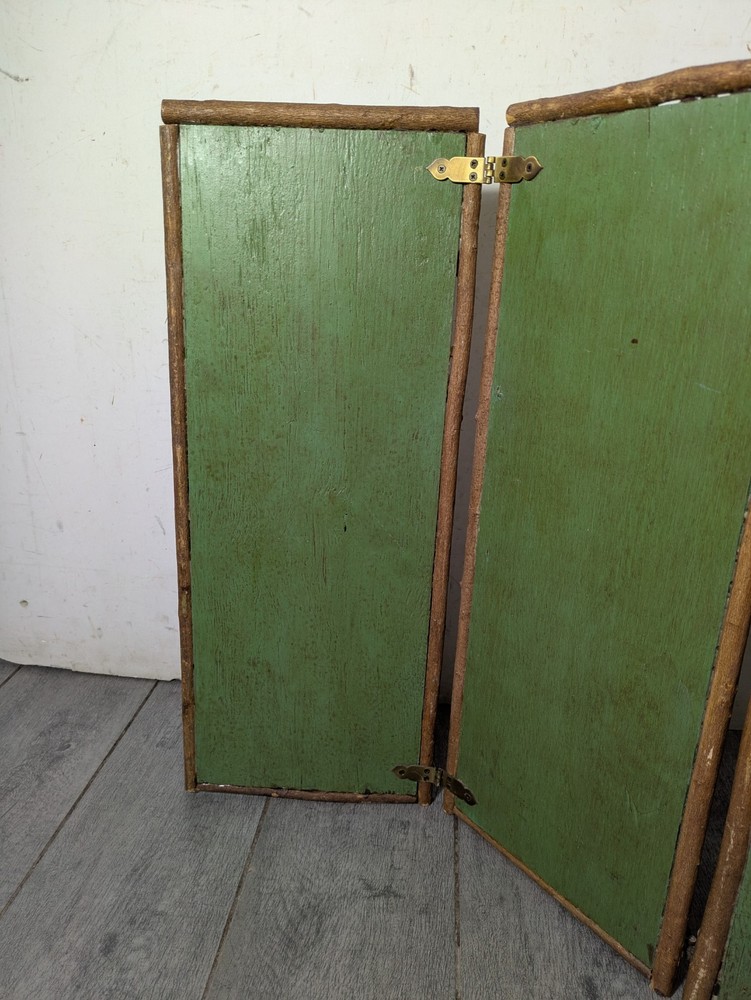 Vintage Rustic Twig Table Top 3-Panel Folding Screen Victorian Boho Chic Asian