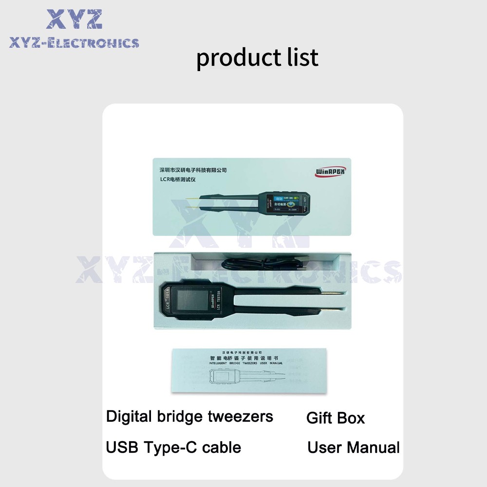 Mini Smart Tweezer LCR Meter SMD ESR Ohm Capacitance Inductance Diode Test TypeC