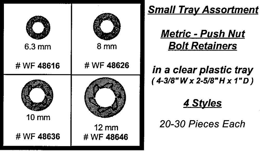 Assortment Tray Push Nut Retainers Metric, 6 Sizes