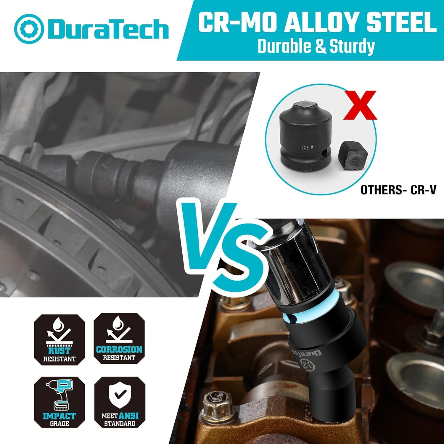 DURATECH 16PC 3/8" Drive Shallow Impact Swivel Socket Set Wobble Metric 8mm-24mm