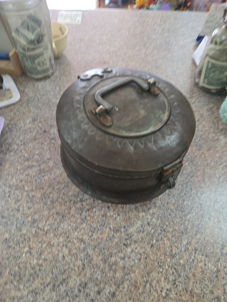 Antique Hand Made  Round Brass Food Box