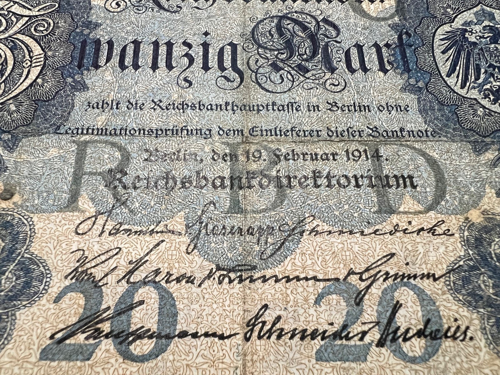 3x 1914 German 20 Mark Banknote World War One Currency Fascism Hyperinflation