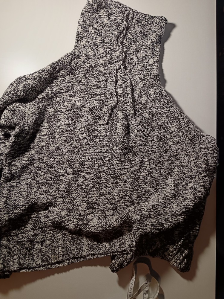 Chaps Vintage Jumper Size Medium Grey Knit Pullover High Fold Over Collar Unisex