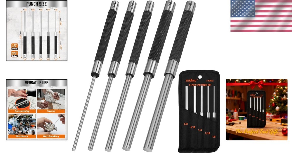 Versatile 5-Piece Punch Set with Hemispherical Tips - Strong Carbon Steel Build