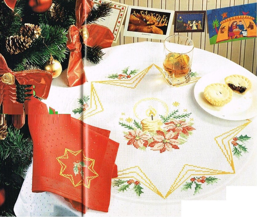 CHRISTMAS TABLE LINEN  CROSS STITCH PATTERN ONLY   EQ - PS