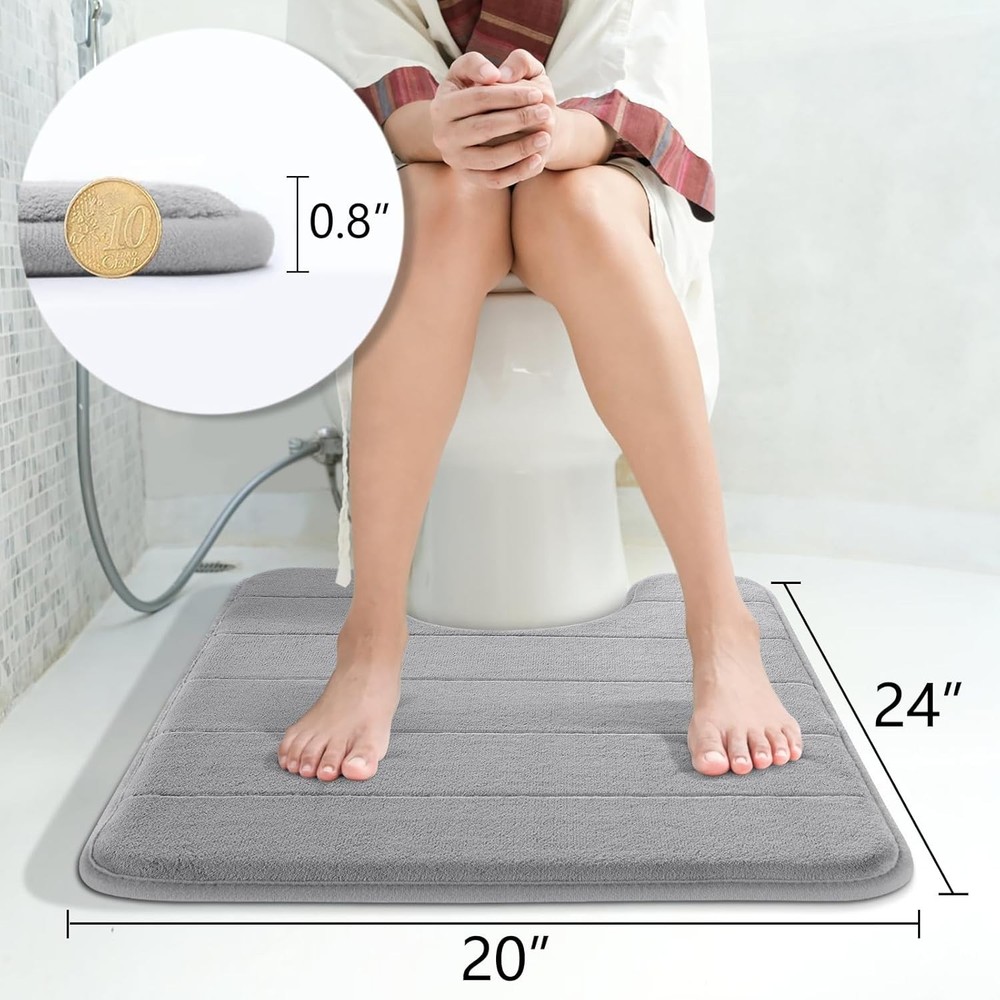 Grey U-Shaped Memory Foam Bath Mat - Super Absorbent & Machine Washable 24x20