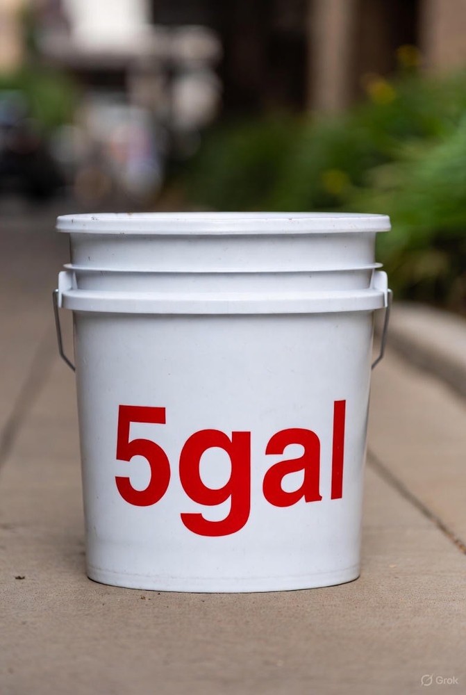 5 Gallon Plastic Bucket with lid, HDPE #2 plastic.