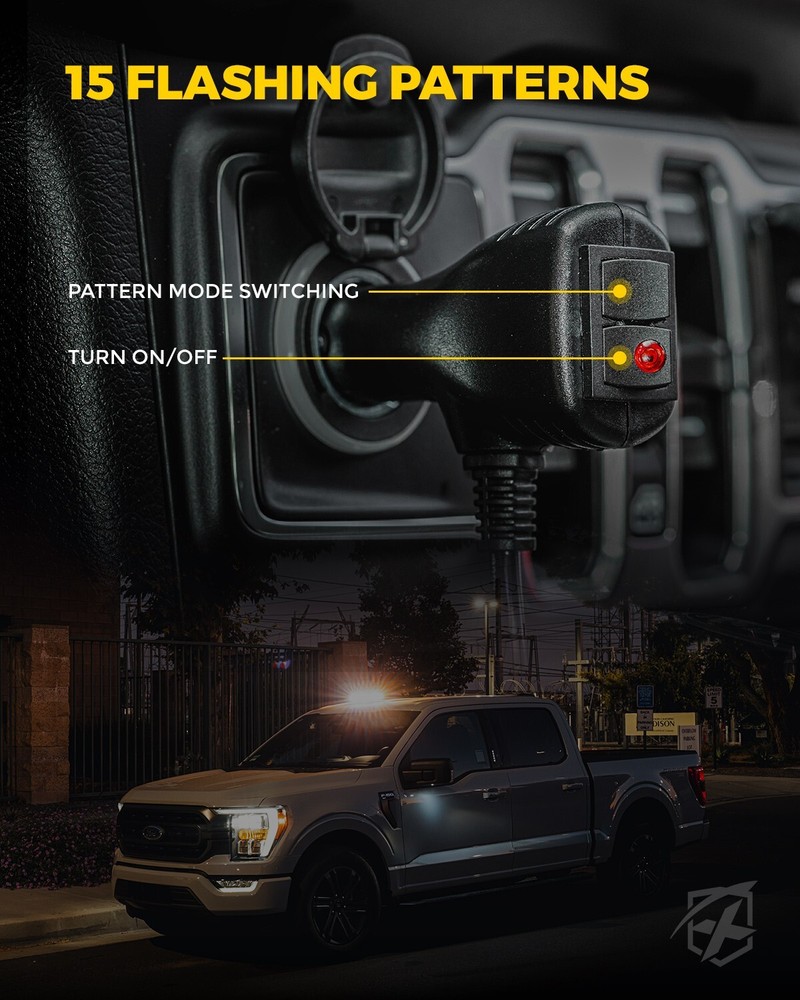 Hazard Warning LED Strobe Bundle Amber White Roof Magnet Windshield Visor Light