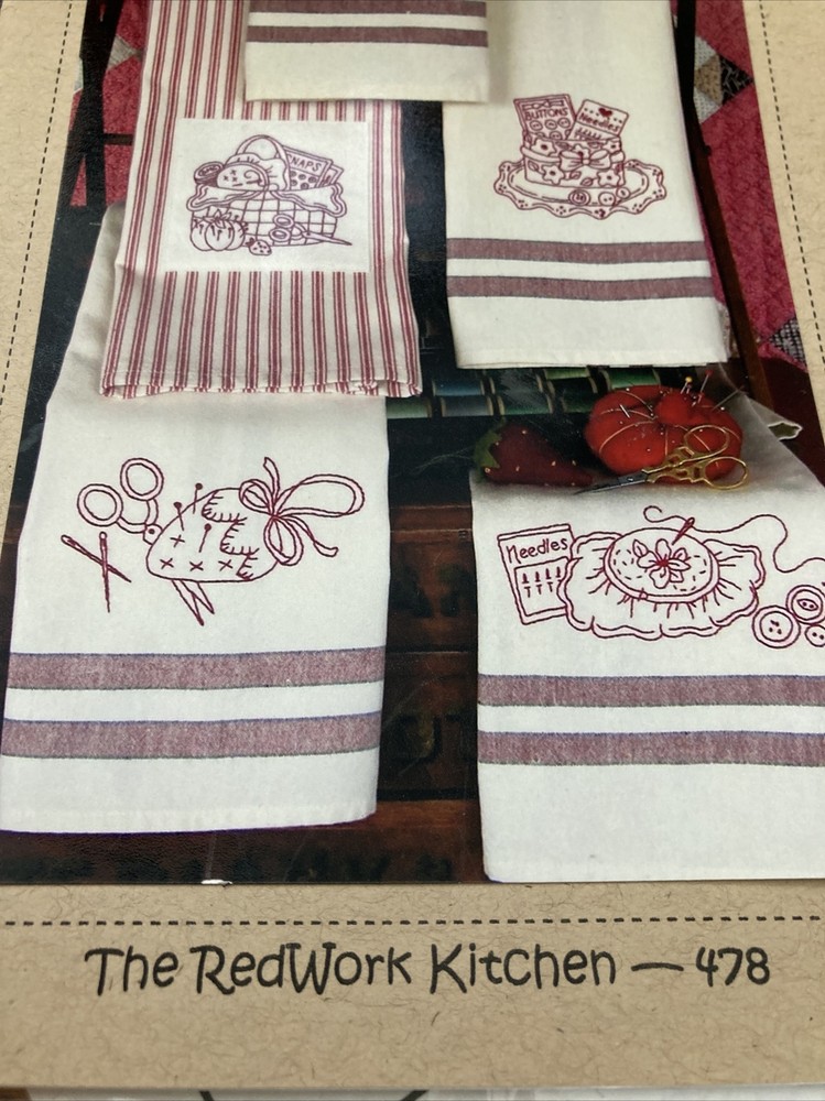 Bird Brain Traceable Embroidery Pattern - The Redwork Kitchen Towels