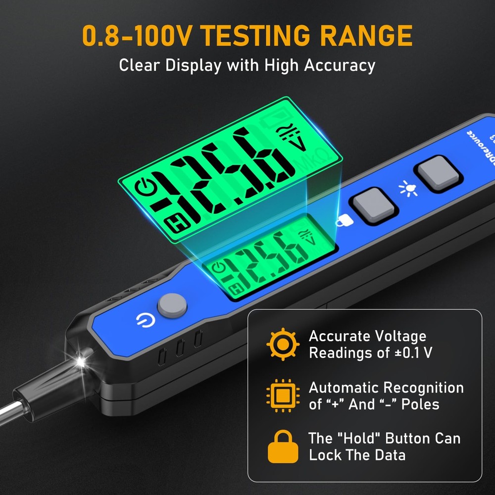 0.8-100V Electrical Circuit Tester Continuity Resistance Tester Backlit Display
