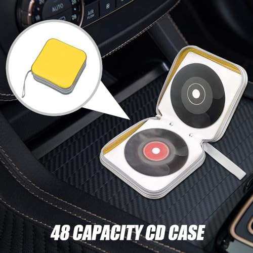 48 Capacity Hard Plastic DVD Case, Portable Zipper CD Case Holder, Yellow