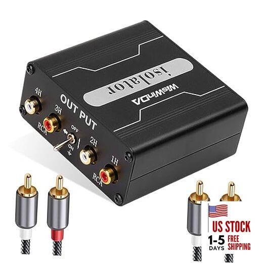 4 Channels RCA Ground Loop Noise Isolator(No Reduce Bass)Gold Coating Black