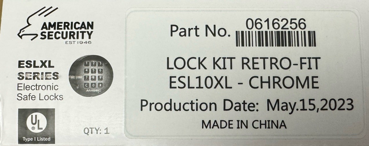 Amsec ESL10 - ESL10XL - American Security - Electronic Safe Lock Kit - Chrome
