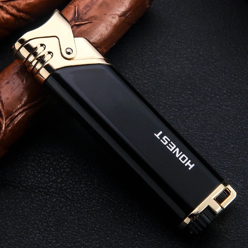 Cigar Lighter With Punch Tool Windproof Blue Flame Refillable Metal Design
