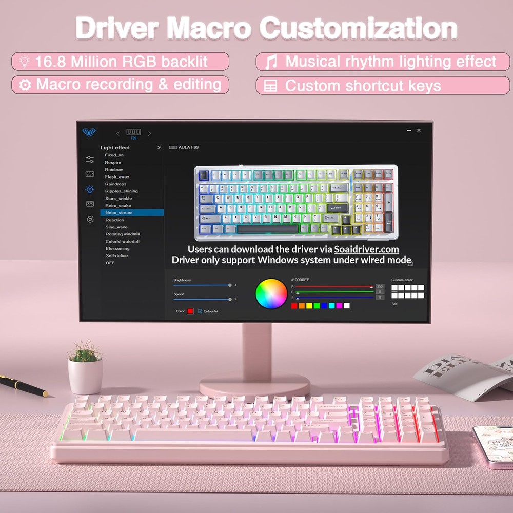 F99 Wireless Mechanical Keyboard-Silent Version,Tri-Mode(BT5.0/2.4GHz/USB-C),...