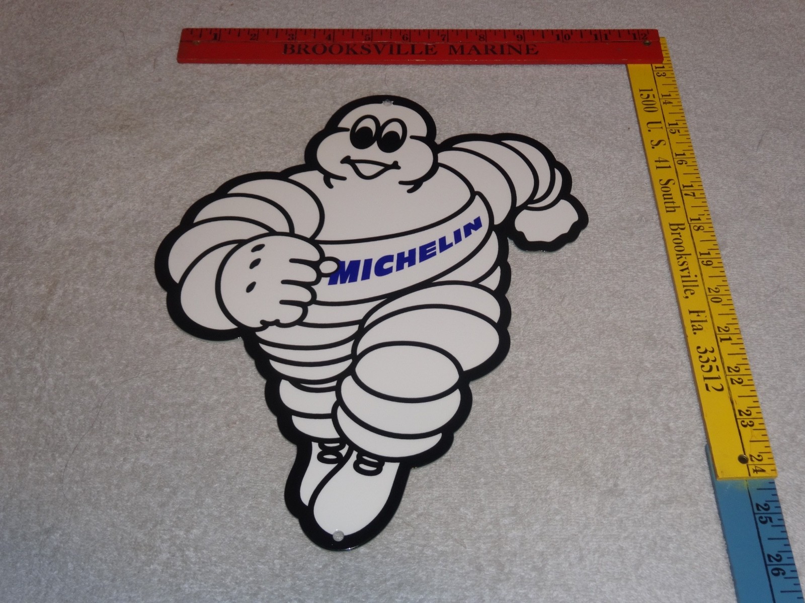 VINTAGE MICHELIN MAN TIRES BIBENDUM TIRE 12" PORCELAIN METAL GASOLINE OIL SIGN!