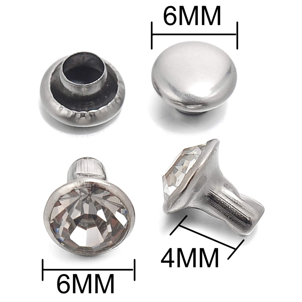 200 Sets Cz White Clear Rivets Rapid Rhinestone Silver Color Stud Rivets for ...