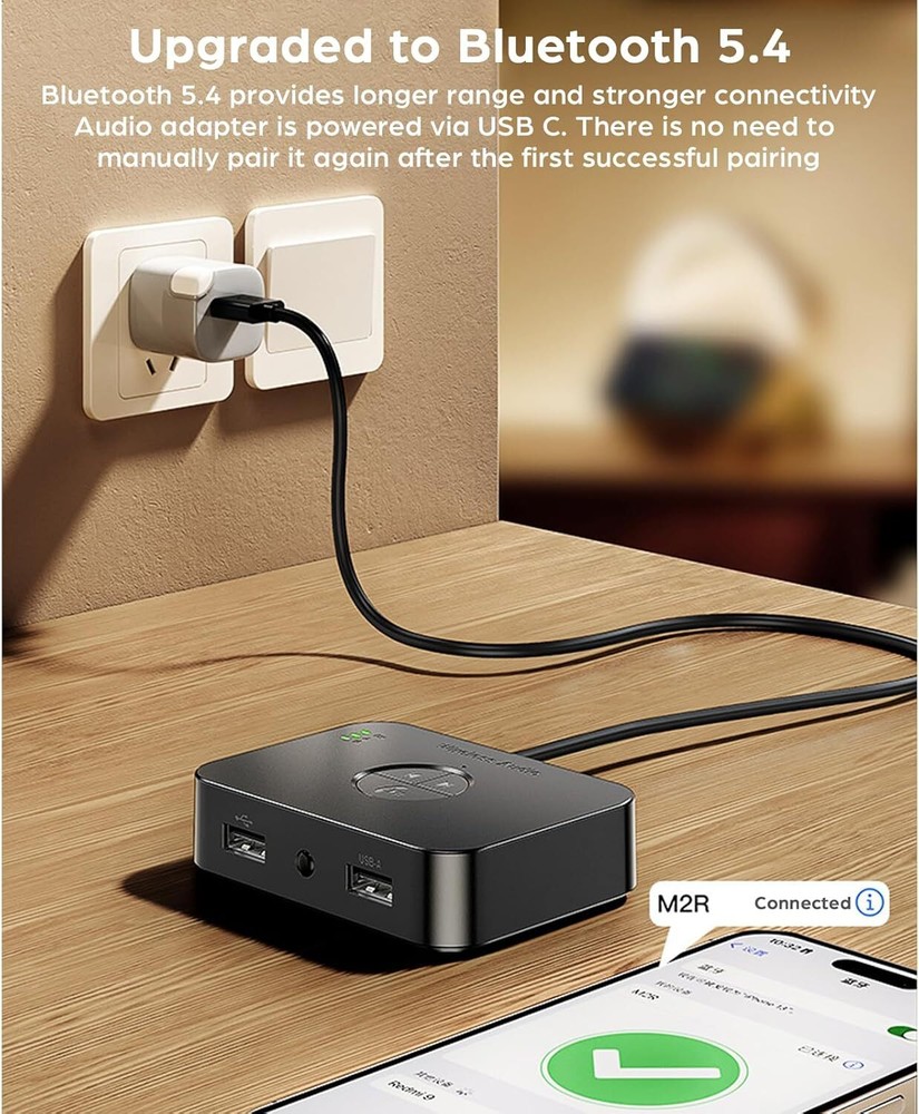 Bluetooth 5.4 Receiver Transmitter Wireless 3.5mm AUX to RCA Audio USB Adapter