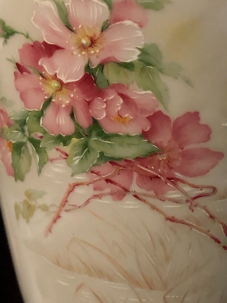 `vntg ceramic/porcelain footed drinking glass cherry tree design bedside