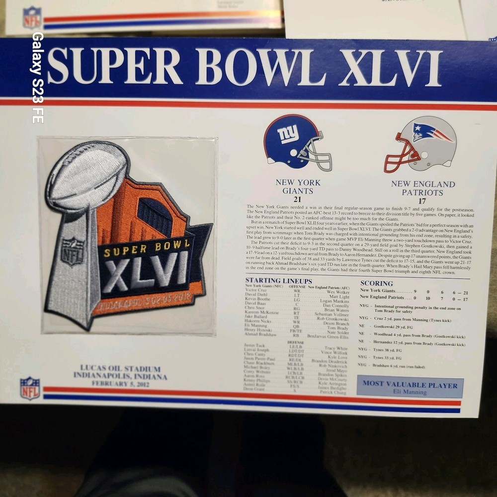 NEW YORK GIANTS COLLECTION OF 6 VINTAGE SUPER BOWL CHAMPION PATCHES