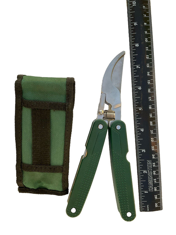 SS Gardener Multitool Folding Green Handle Multitool In Case With Belt loop
