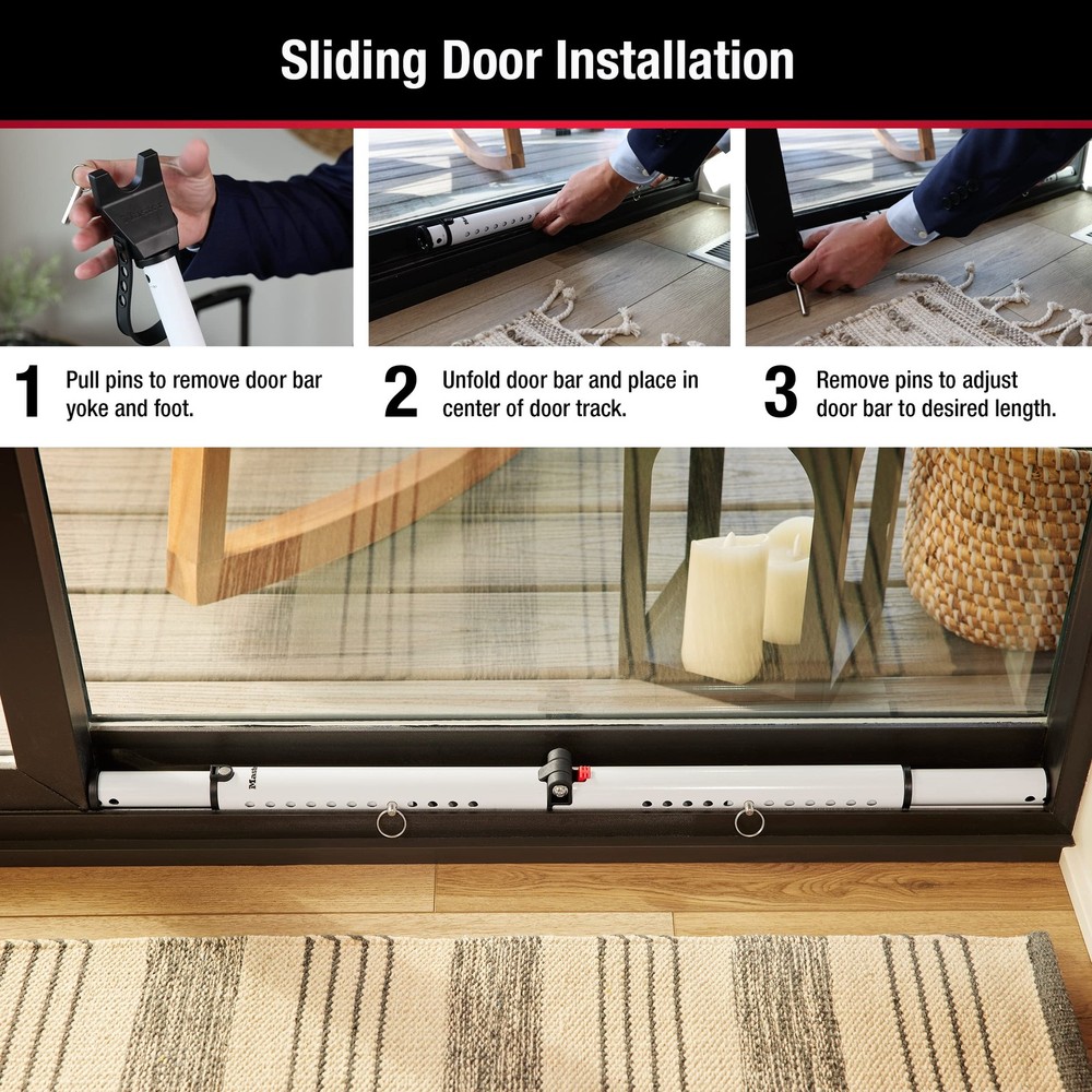 Master Lock Compact Door Stopper Folding Security Bar Adjustable Hinged/Sliding