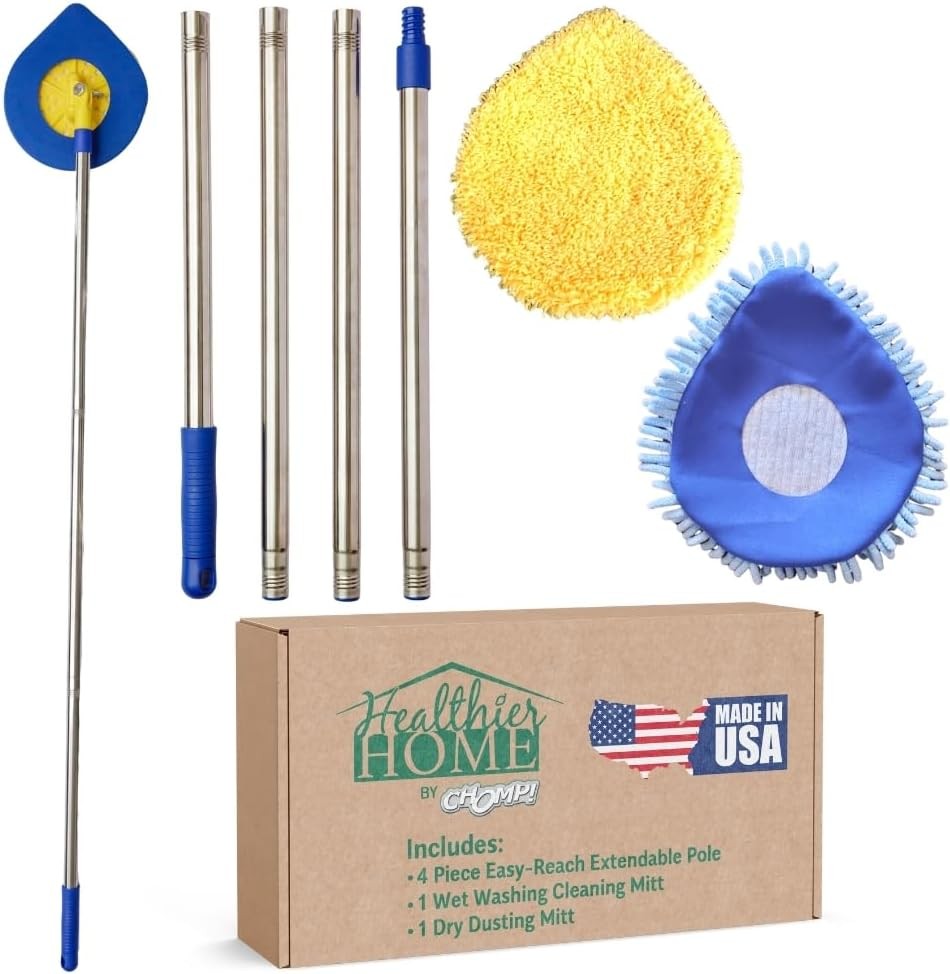 CHOMP Long Handle Wall Cleaner, 5 Minute 60 Inch, Yellow Microfiber