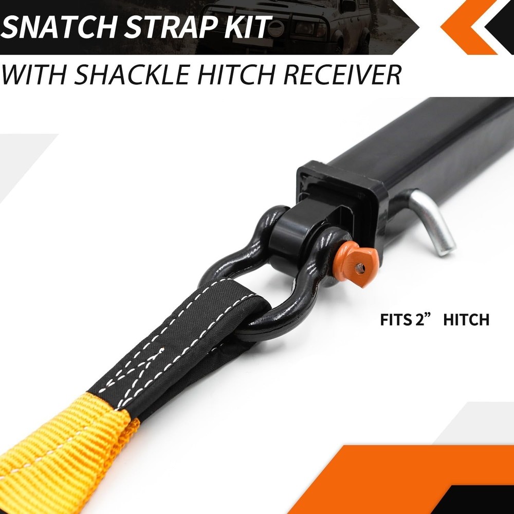 Durable Nylon Recovery Kit 35000lb Snatch Strap + Rustproof Hitch Receiver