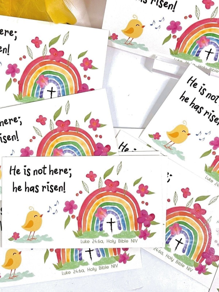 Easter Pocket Scripture Cards, Religious He Has Risen! Luke 24, 3.5x2"