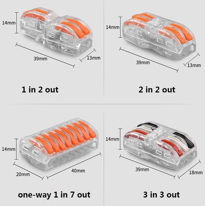 Block Electrical Wire Cable Connector Quick Spring Lever Terminal 1/2/3/4-9 Way