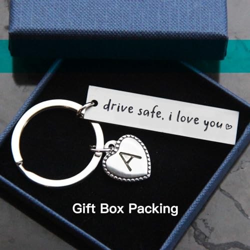 Personalized Initial Key Chain Gift, Drive Safe I Love You, Initial a